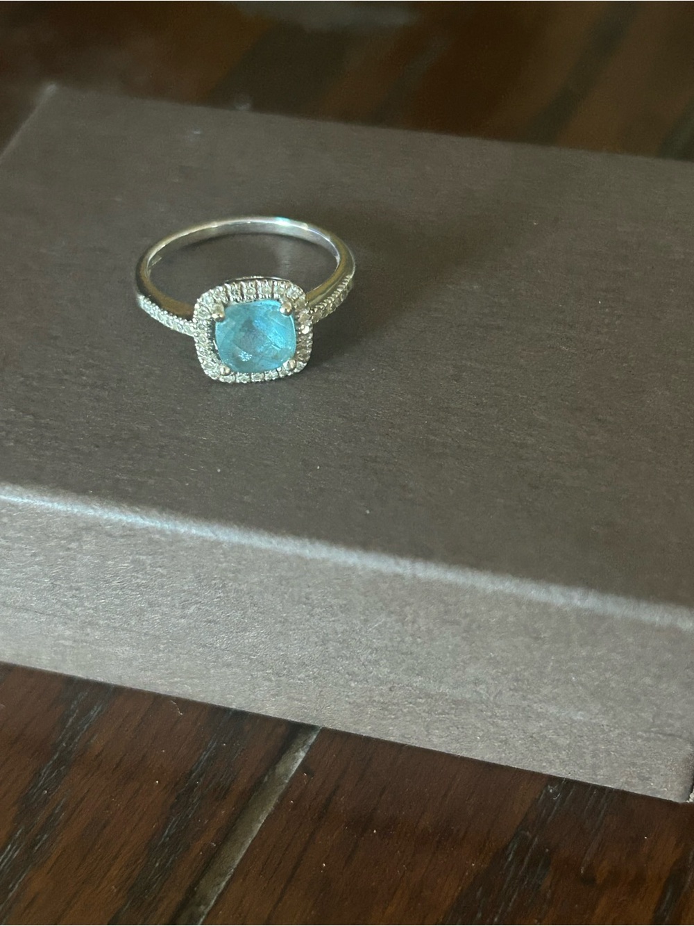 14k white good  Halo Blue Topaz Gemstone Ring size 7